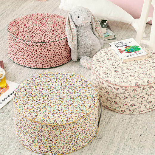 天然棕榈坐垫圆形复古碎花棕榈垫 商品图0