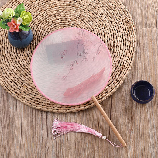 【流苏木柄团扇、2把】团扇舞蹈扇汉服女式拍照居家日用半透明古风圆形扇 商品图2