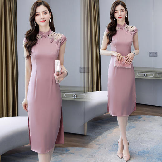 AHM-yk6317新品复古中长款时尚名媛气质修身显瘦连衣裙 商品图0