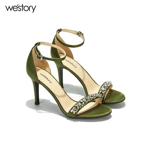 westory高跟亮钻一字带凉鞋百搭W282G60101 商品图4