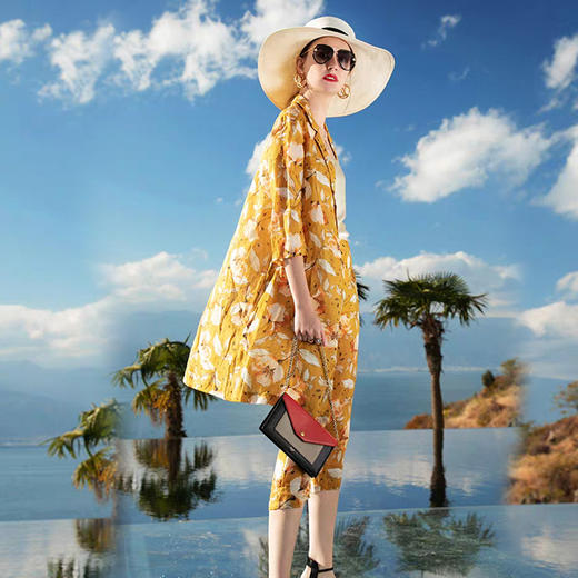 岐氏姐妹 春夏新装苎麻时尚套装女印花中长款苎麻西装休闲裤两件套20-123-DS399 商品图9