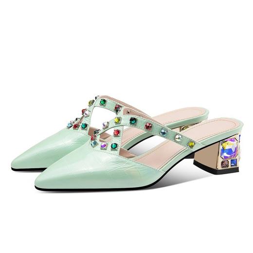 OLD-491新款水钻半拖鞋真皮尖头水晶高跟鞋 商品图3