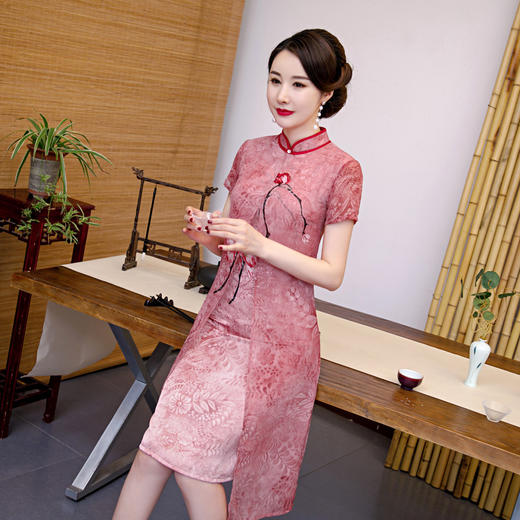 XL-9191国风奥黛中长款喜婆婆婚宴旗袍裙 商品图3