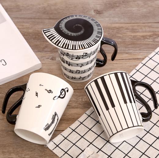 【杯子】创意陶瓷音乐杯 音符马克水杯子 情侣键盘对杯带盖咖啡杯 商品图1