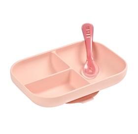 法国Beaba 硅胶餐具套装 硅胶分隔餐盘+勺子 婴儿辅食碗硅胶吸盘碗勺儿童餐具