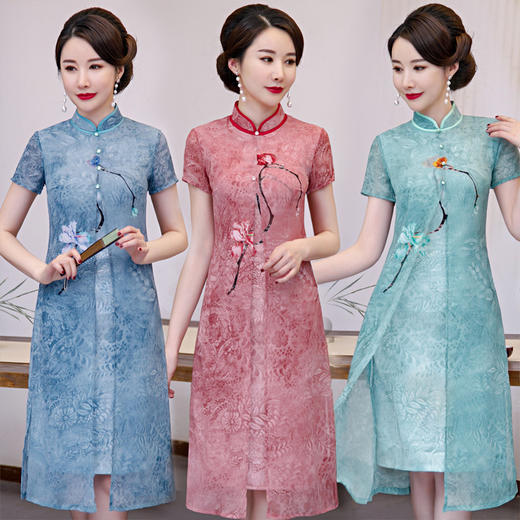 XL-9191国风奥黛中长款喜婆婆婚宴旗袍裙 商品图0