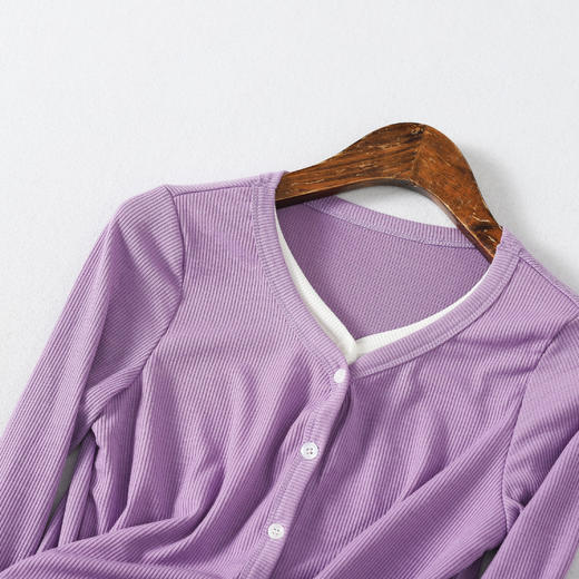 2020夏季新款女装甜美百搭舒适香芋紫色v领假两件开衫c071822