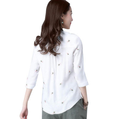 MZ5579七分袖棉麻上衣绣花棉t恤 商品图4