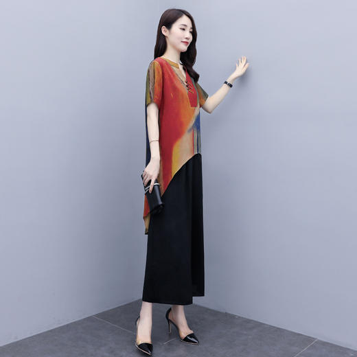 SJ-522大码洋气宽松遮肚阔太太阔腿裤两件套 商品图3