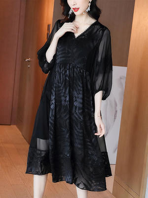 FL-517新款宽松V领气质提花法式复古两件套裙 商品图1