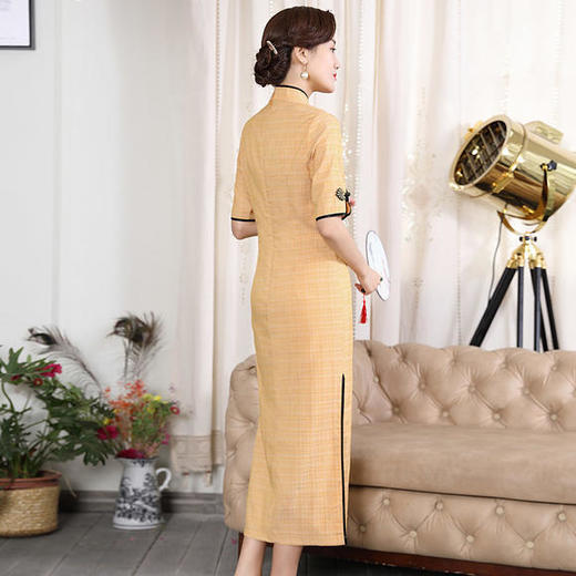 DLQ-A2536高端修身改良版黄色格子旗袍 商品图1