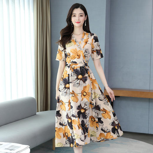 YML-qh0168流行夏新款修身显瘦气质短袖雪纺长款长裙 商品图1