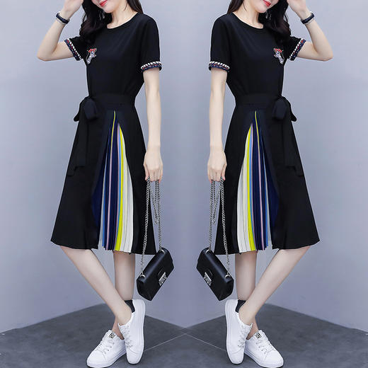 LRYY-R04XJM792768新款大码胖妹妹时尚减龄拼色中长款连衣裙 商品图1