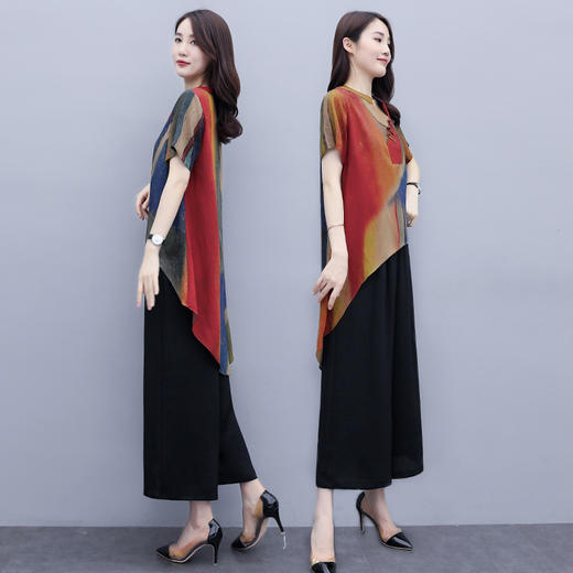 SJ-522大码洋气宽松遮肚阔太太阔腿裤两件套 商品图1