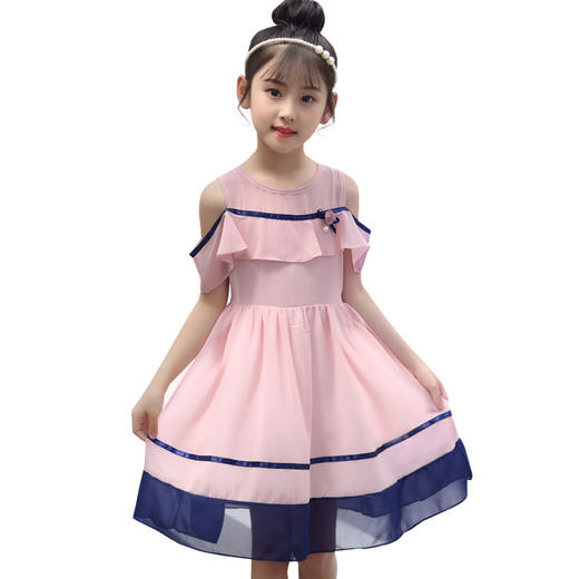 HZC-18212童装夏新款韩版中大童珍珠雪纺裙沙滩裙 商品图4