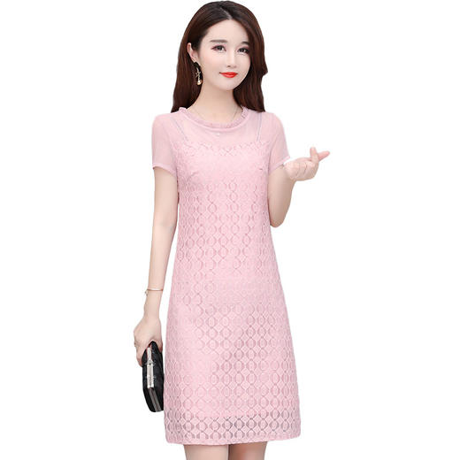 GWY-XYKL-6661 ACD08新款2020大码蕾丝直筒修身显瘦圆领拼接连衣裙 商品图4