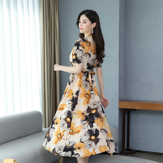 YML-qh0168流行夏新款修身显瘦气质短袖雪纺长款长裙 商品图3