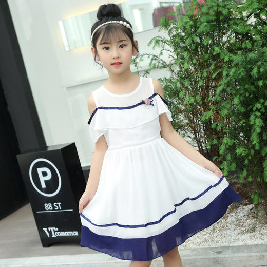 HZC-18212童装夏新款韩版中大童珍珠雪纺裙沙滩裙 商品图3