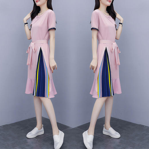 LRYY-R04XJM792768新款大码胖妹妹时尚减龄拼色中长款连衣裙 商品图3