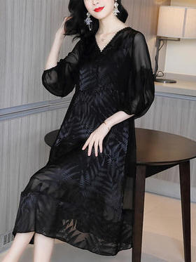 FL-517新款宽松V领气质提花法式复古两件套裙