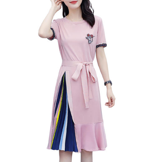 LRYY-R04XJM792768新款大码胖妹妹时尚减龄拼色中长款连衣裙 商品图4