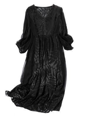 FL-517新款宽松V领气质提花法式复古两件套裙 商品图3