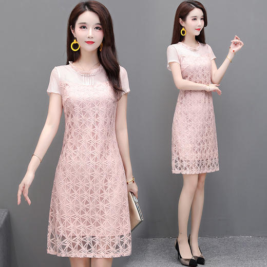 GWY-XYKL-6661 ACD08新款2020大码蕾丝直筒修身显瘦圆领拼接连衣裙 商品图2
