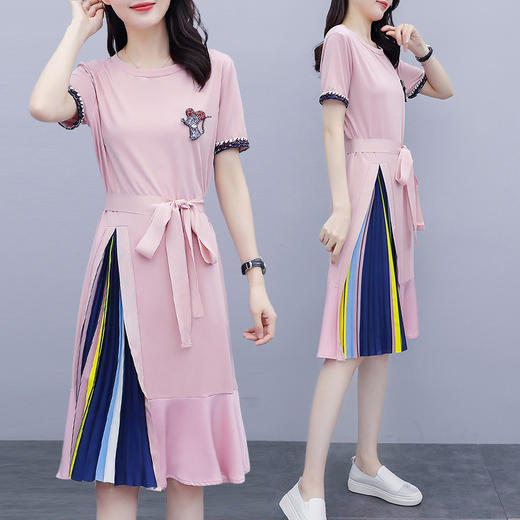 LRYY-R04XJM792768新款大码胖妹妹时尚减龄拼色中长款连衣裙 商品图2