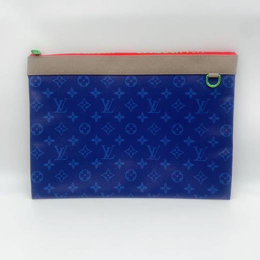 98新绝版 lv拼色蓝色老花荧光绿字母锁头男士手拿包