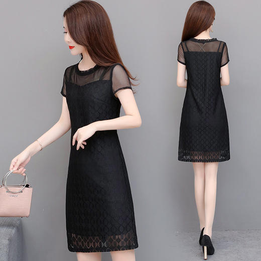 GWY-XYKL-6661 ACD08新款2020大码蕾丝直筒修身显瘦圆领拼接连衣裙 商品图1