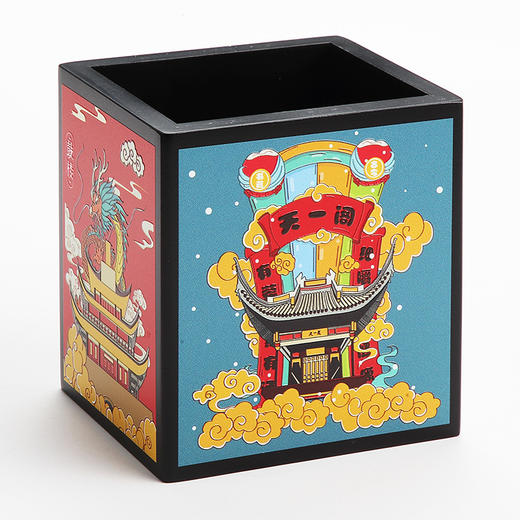 金泉宝墨出品 彩雕竹炭笔筒(地道宁波) 复古中国风创意办公室收纳盒 商品图4