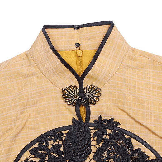 DLQ-A2536高端修身改良版黄色格子旗袍 商品图3