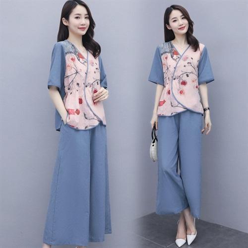 HR-YRN9937复古中国风，时尚印花两件套 商品图0