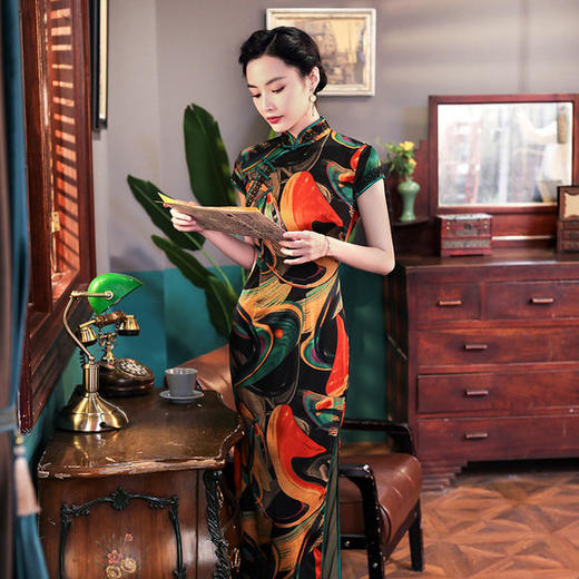 WXG-SSC004中国风修身长款真丝旗袍 商品图3