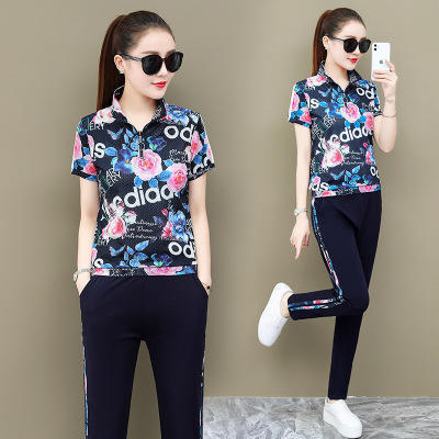 SPBGB2369立领印花短袖运动服休闲两件套 商品图2