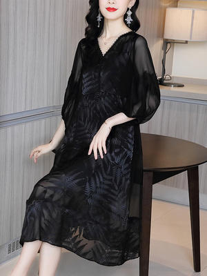 FL-517新款宽松V领气质提花法式复古两件套裙 商品图2