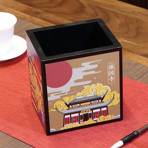 金泉宝墨出品 彩雕竹炭笔筒(地道宁波) 复古中国风创意办公室收纳盒 商品图1