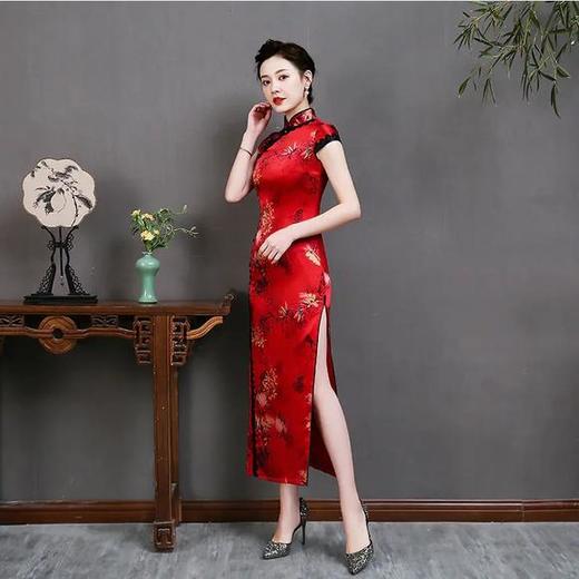 HQ-优雅大气显瘦印花真丝旗袍 商品图1