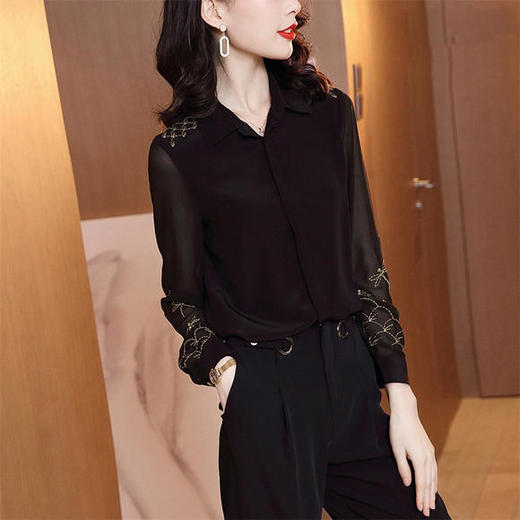 HT-1228新款时尚优雅气质翻领长袖绣花衬衣 商品图2