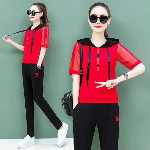 SP-1011123连帽短袖夏新款韩版宽松大码卫衣两件套 商品图2