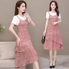 YWE  89231时尚假两件套装雪纺大码连衣裙