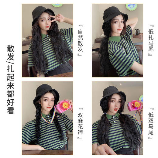 假发女长发帽子一体女春夏时尚网红自然全头套泡面羊毛卷新式发套 商品图4