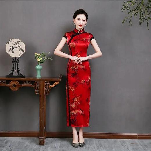HQ-优雅大气显瘦印花真丝旗袍 商品图3