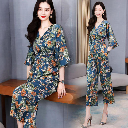 CQ-RSLD8101新款时尚短袖宽松气质印花连体裤 商品图1