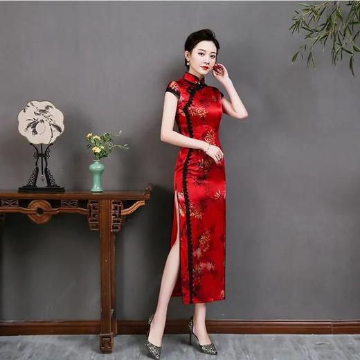 HQ-优雅大气显瘦印花真丝旗袍 商品图0