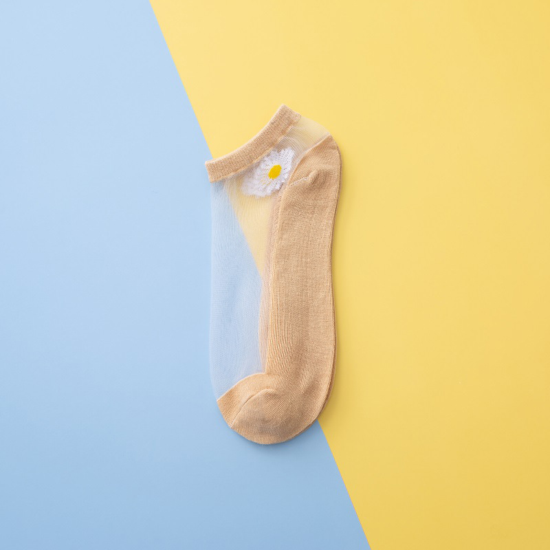 【唐丝蝶】小雏菊水晶袜2020夏季短袜网纱玻璃丝绣花女袜tm-0207