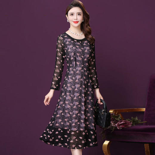 WXY-JR-3273W新款时尚优雅气质修身桑蚕丝刺绣连衣裙 商品图0