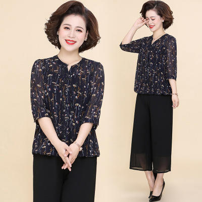 AM-119大码洋气短袖雪纺衫阔腿裤时髦两件套 商品图3