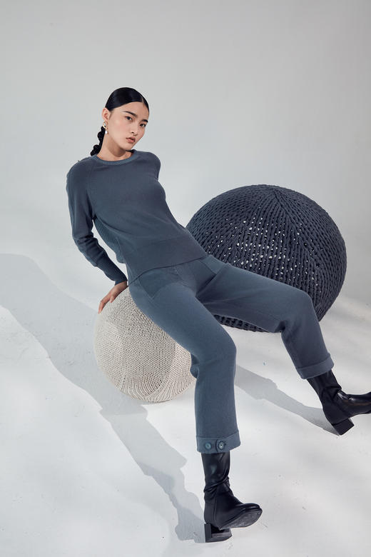  秋冬 圆领加厚羊绒针织女套衫 SJF92W166N 商品图2