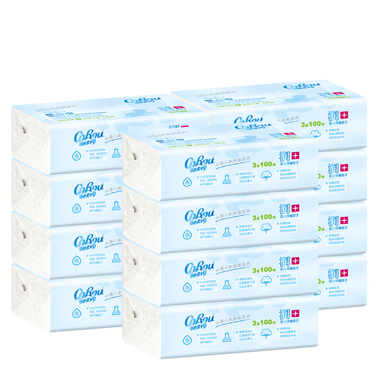 【12包装】可心柔 V9婴儿保湿柔纸巾湿水不易破宝宝纸巾面巾纸100抽*3层
